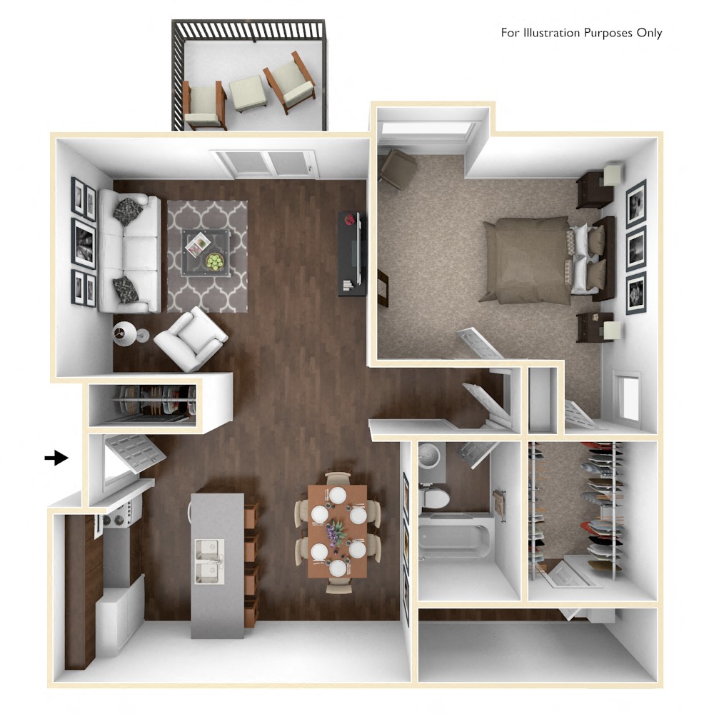 Floor plan for 1 bed, 1 bath, 815 sqft
